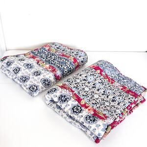 The Company Store Quilted Pillow Shams 2 Standard Size Mosaic Blue Boho Floral